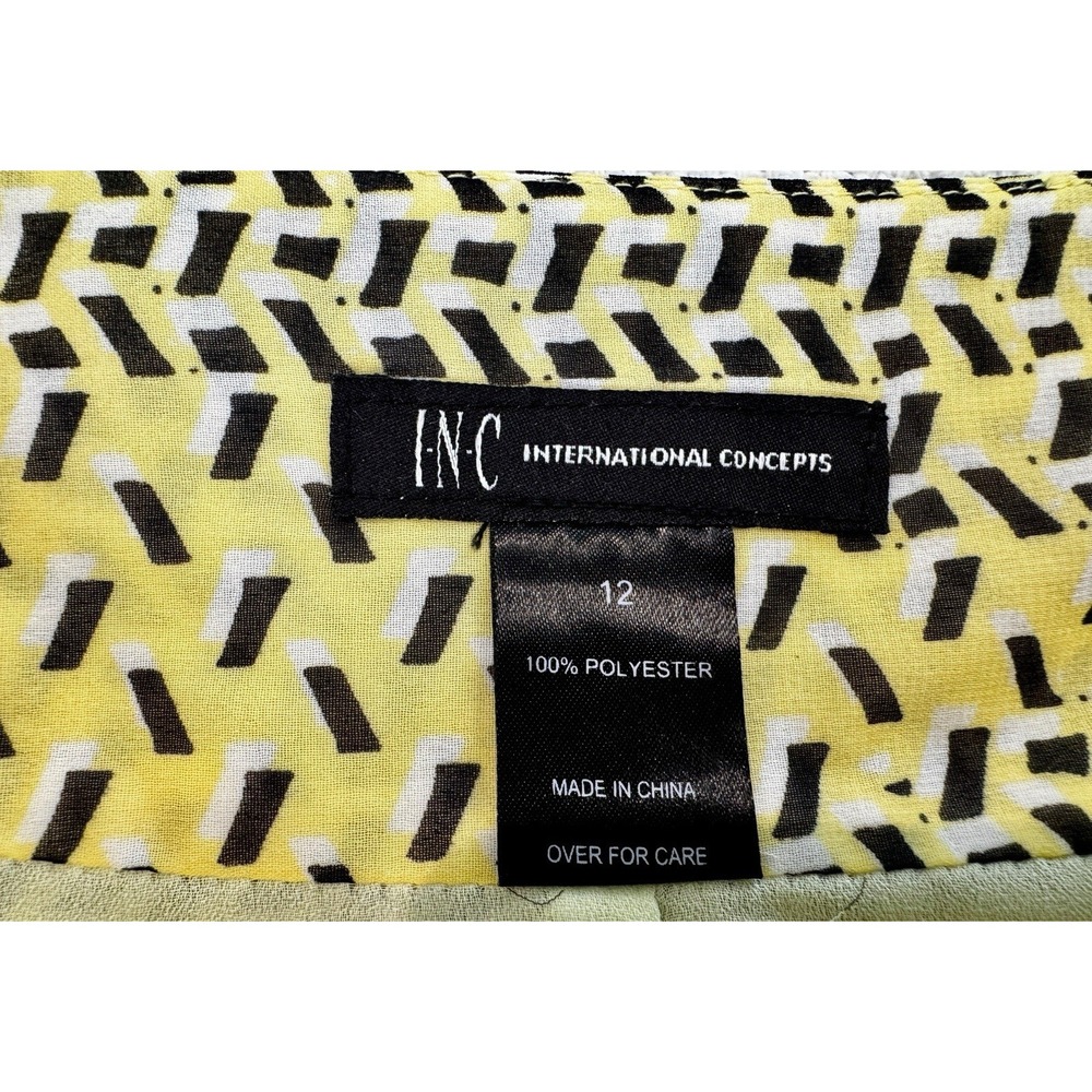 INC International Concepts Skirt Flowy Size 12‎ Yellow Geometric A-Line Lined - Picture 4 of 8